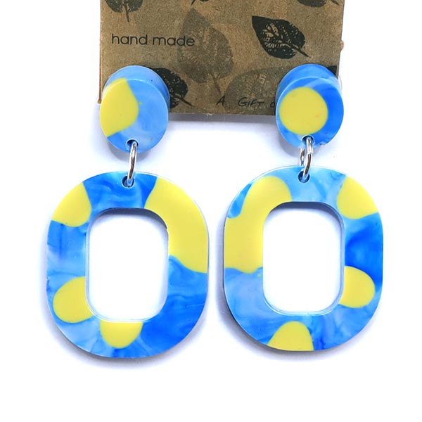 Yellow and blue marbled resin statement earrings