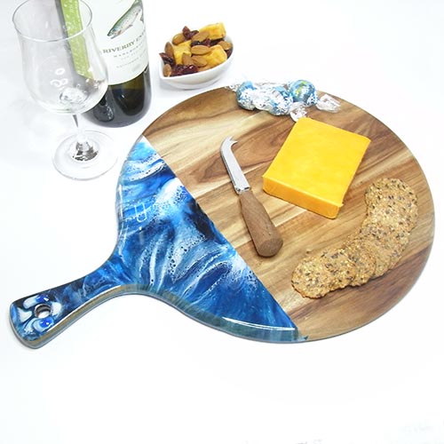 Resin serving board in shades of blue