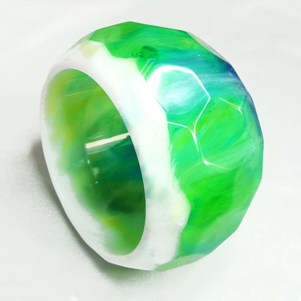 Green and white faceted chunky resin bangle