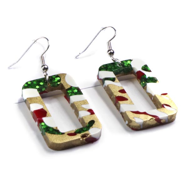 Handmade resin rectangle Christmas earrings Handmade resin rectangle Christmas earrings