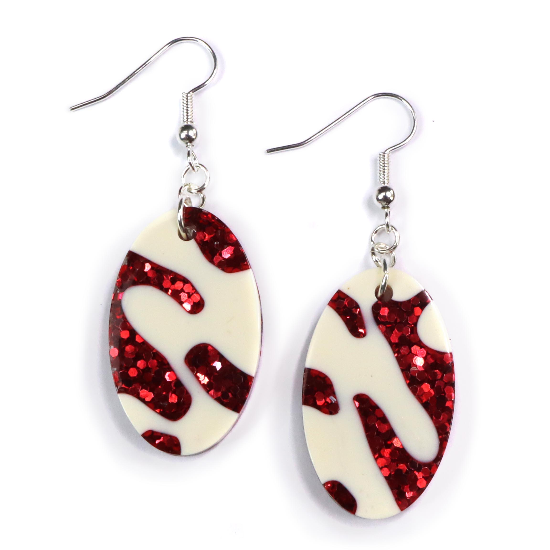 Red glitter and white oval earrings Red glitter and white oval earrings
