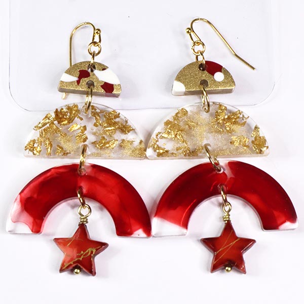 Red and gold stylised resin Christmas tree earrings Red and gold stylised resin Christmas tree earrings